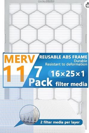Photo 1 of 
OlitAir 16x25x1 MERV 11 Air Filter,AC Furnace Air Filter,Reusable ABS Plastic Frame, 7 Pack Replaceable Filter Media (Actual Size: 15 3/4" x 24 3/4" x 3/4")