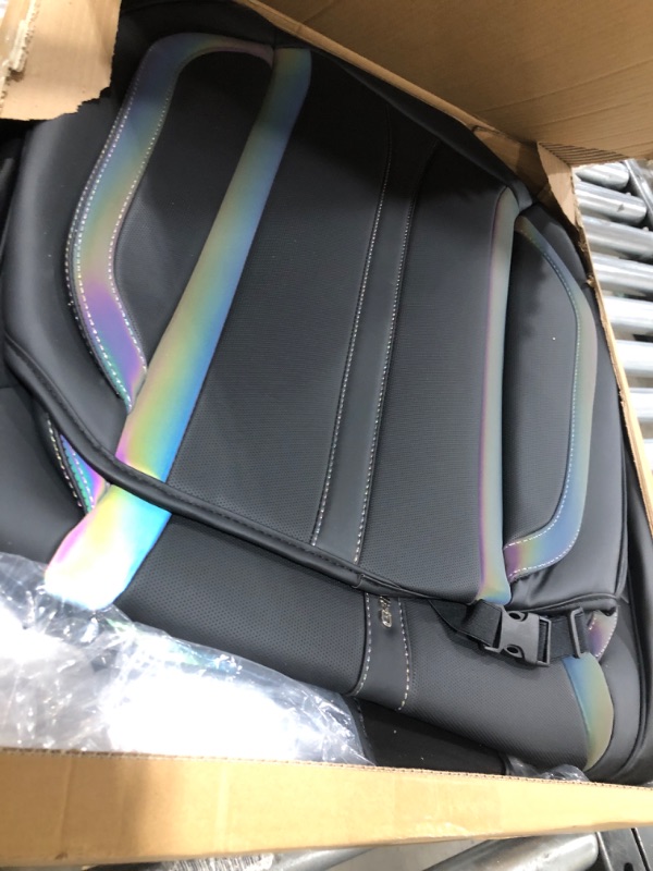 Photo 2 of CAR PASS Nappa Leather Seat Covers Front Seats Only, Waterproof Faux Leather car Seat Cover 2 Piece Cushions Protector Universal Fit for SUV Truck Automotive Vehicle, Chameleon Iridescent Reflective Two Front Seats chameleon Iridescent