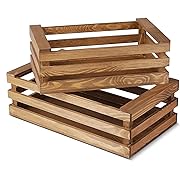 Photo 1 of  Decorative Storage Wooden Crates - Vintage Wood Storage Crate Rustic Style Finish Home Decor Display Tray Open Top Carrier Distressed Nesting Boxes with Handles - Set of 2,