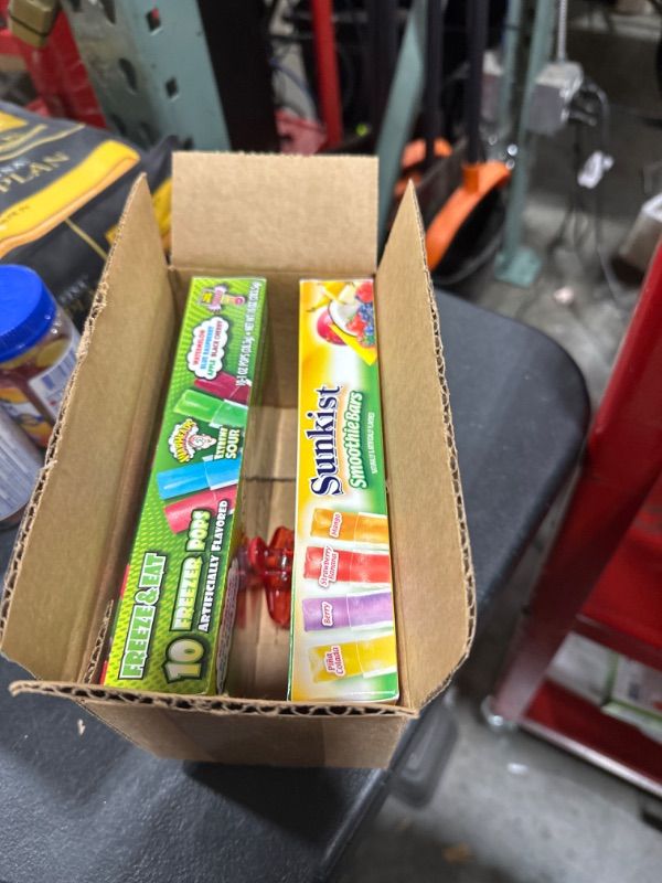 Photo 2 of Ice Pops Freezer Bar Variety Pack | 1 Box of 10 Sunkist Smoothie Bars | 1 Box of 10 Sour Warhead Freeze pops) Perfect for Pool, beach, hot summer days, Barbecue Treats | Soko Smiles Bag Clip Included