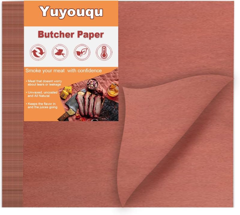 Photo 1 of 100 Pieces Pink Kraft Butcher Paper 12 x 12 Inch Food Grade Square Disposable Precut Butcher Paper Wrapping Paper for Smoking Meat Unbleached and Unwaxed Grilling Paper 