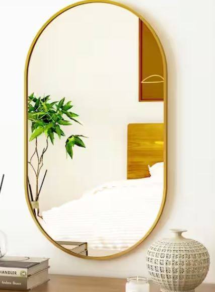 Photo 1 of 22 in. W x 38 in. H Oval Gold Classic Aluminum Alloy Framed Wall Mirror
