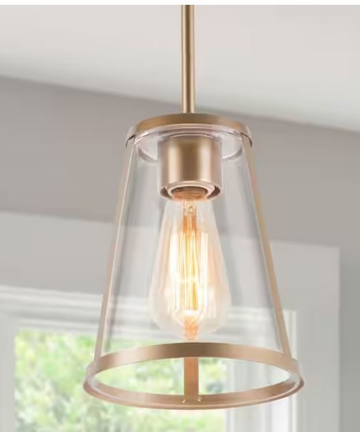 Photo 1 of 1-Light Gold Modern Pendant Lighting Contemporary Hanging Light Fixture with Clear Glass Shade for Kitchen Foyer Hallway