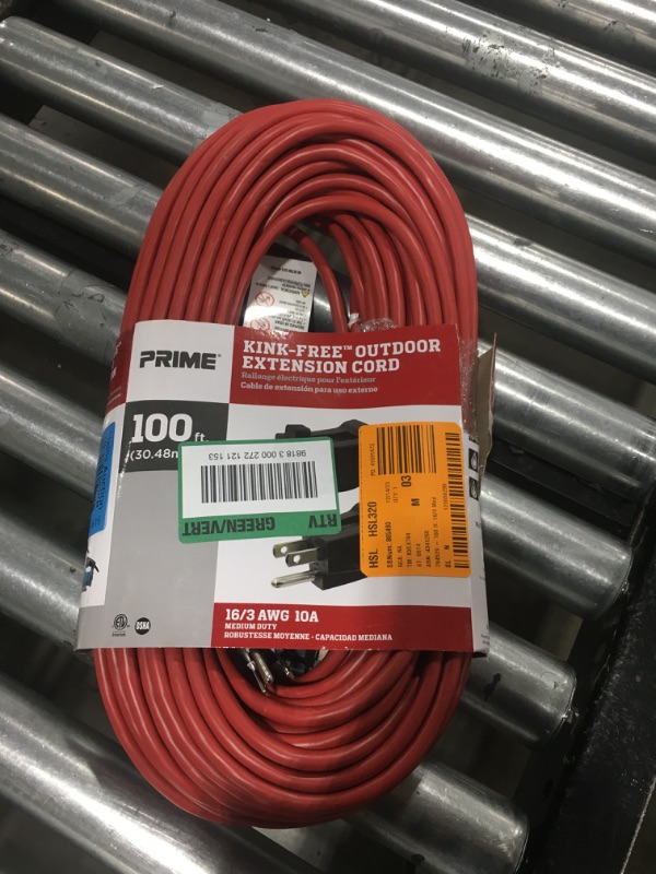 Photo 2 of 100 ft. 16/3 Medium-Duty Indoor/Outdoor Extension Cord, Red and Black
