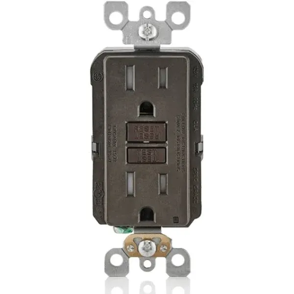 Photo 1 of 15 Amp 125-Volt Duplex SmarTest Self-Test SmartlockPro Tamper Resistant GFCI Outlet, Brown
