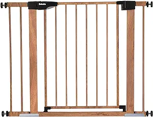 Photo 1 of Babelio Metal Baby Gate with Grey Wood Pattern, 29-40" Easy Install Pressure Mounted Dog Gate, No Drilling, No Tools Required, Ideal for Stairs and Doorways, with Wall Protectors and ExtendersWood Pattern 29-40 Inch (Pack of 1)