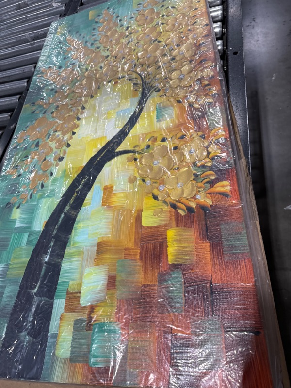 Photo 1 of YaSheng Art- 3D Abstract Art Oil Painting On Canvas Texture Palette Knife Golden Flowers Paintings Modern Canvas Wall Art Home Decor painting Ready to hang (20x40inch) 20x40inch (50x100cm) YS018