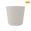 Photo 1 of 10 in. Kyra Medium Gray Plastic Planter (10 in. D x 9.2 in. H) with Attached Saucer