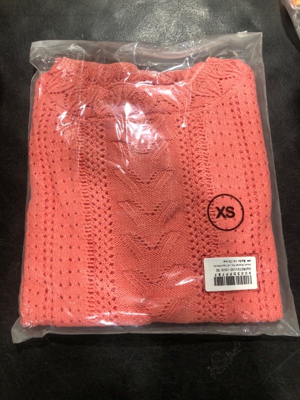 Photo 2 of AlvaQ Women's 2023 Lace Crochet Sweater Summer Fall Lightweight Crewneck Knit Sweaters Pullover Jumper Tops Light Pink X-Small