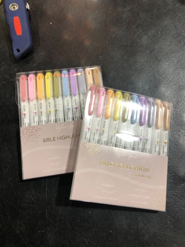 Photo 2 of 2 Pack Idyllic Grace Bible Highlighters & Pens (Pack of 10) - Double Ended, Quick Drying & No Bleed Bible Markers - Chisel Tip & Bullet Tip - Muted Pastels Colors - Bible Study Journaling School Supplies