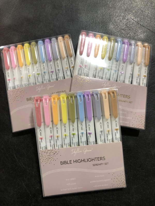 Photo 2 of 3 PACK Idyllic Grace Bible Highlighters & Pens (Pack of 10) - Double Ended, Quick Drying & No Bleed Bible Markers - Chisel Tip & Bullet Tip - Muted Pastels Colors - Bible Study Journaling School Supplies