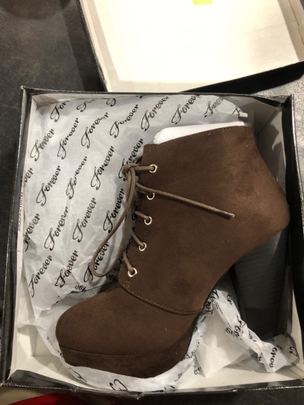 Photo 2 of Forever Camille-86 Women's Comfort Stacked Chunky Heel Lace Up Ankle Booties 6 Brown Ts