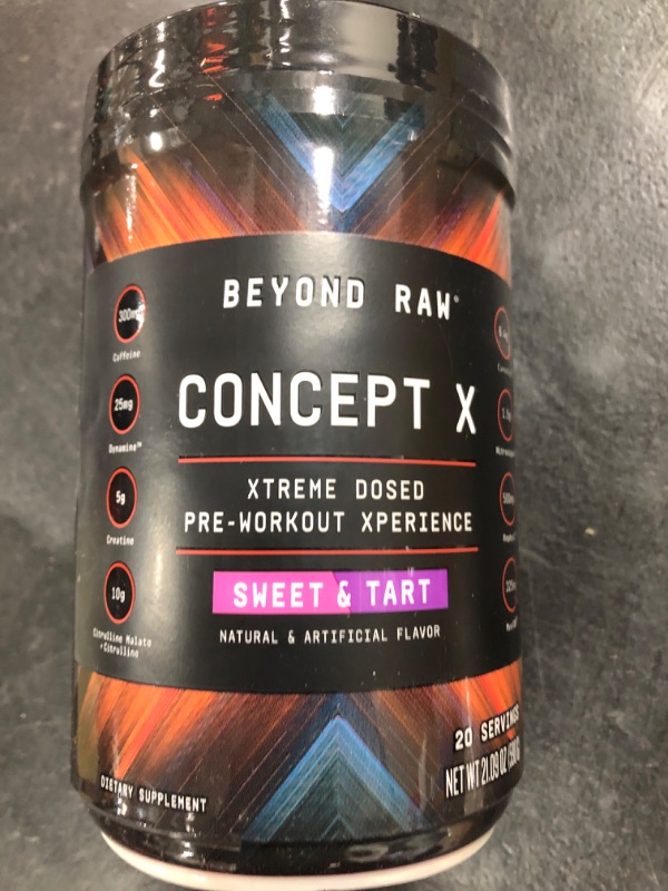 Photo 2 of BEYOND RAW Concept X | Clinically Dosed Pre-Workout Powder | Contains Caffeine, L-Citrulline, Creatine, and Beta-Alanine | Sweet & Tart | 20 Servings Sweet and Tart EXP 9/7/2024