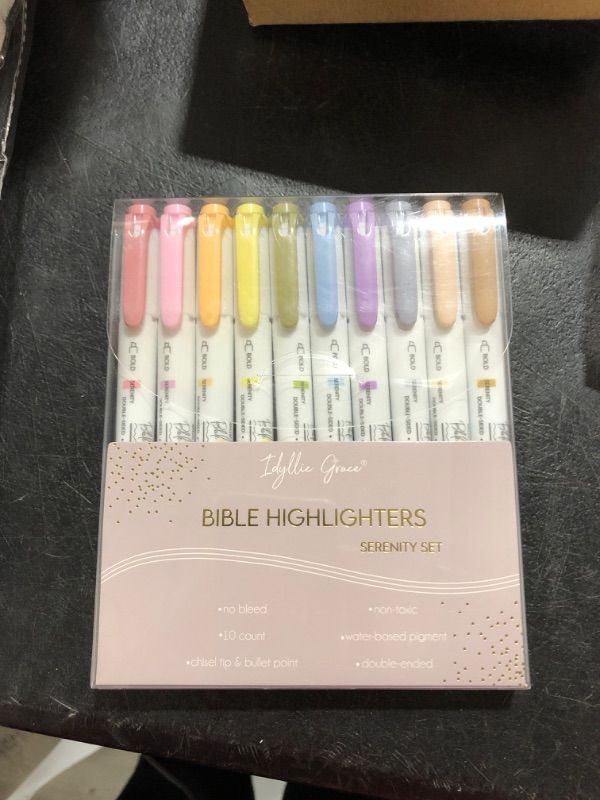 Photo 2 of Idyllic Grace Bible Highlighters & Pens (Pack of 10) - Double Ended, Quick Drying & No Bleed Bible Markers - Chisel Tip & Bullet Tip - Muted Pastels Colors - Bible Study Journaling School Supplies