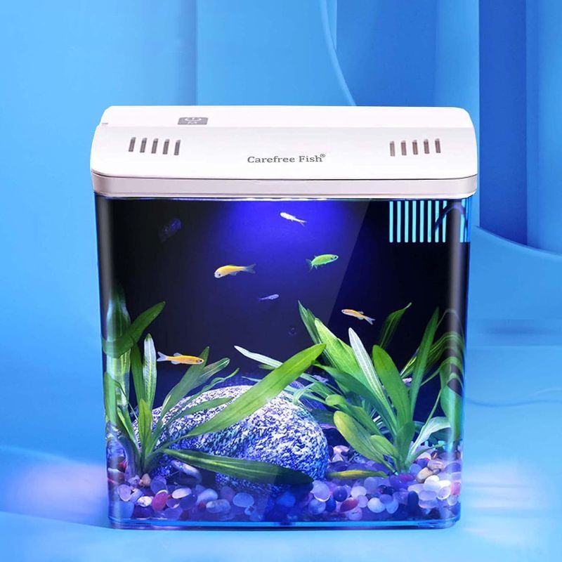 Photo 1 of Carefree Fish 1.2Gallon White Tiny Fish Tank Office USB Small Betta Aquarium LED Light with Filter (Include Sand and Tiny Buddha)
