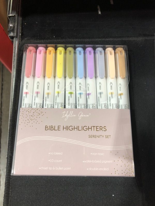 Photo 2 of Idyllic Grace Bible Highlighters & Pens (Pack of 10) - Double Ended, Quick Drying & No Bleed Bible Markers - Chisel Tip & Bullet Tip - Muted Pastels Colors - Bible Study Journaling School Supplies