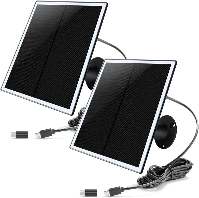 Photo 1 of 2-Pack 5V 6W Solar Panel Charger for Ring Doorbell (1st 2nd-2020 Release), Spotlight Cam Plus/Spotlight Pro Outdoor Camera Micro USB & USB-C Wire for Wyze Cam,Arlo Essential,Simplisafe,Eufy & More
