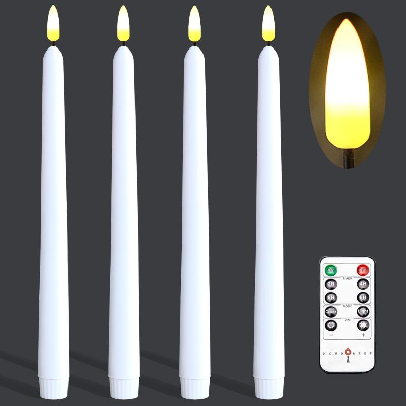 Photo 1 of NONNO & ZGF 4 Pack White 11'' Wax Covered Flameless Candles, Use 2-AA Battery(not Included Runs 200 Hours, Remote and Timer, LED Battery Operated Flickering Candle for Holiday, Wedding
