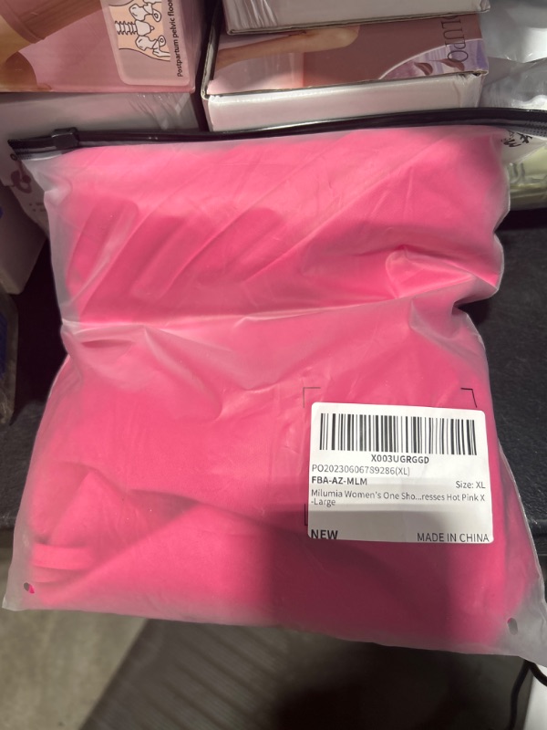 Photo 1 of Milumia Women's One Shoulder Ruched Pleated Midi Dress Cutout Sleeveless Elegant Party Dresses Large Hot Pink