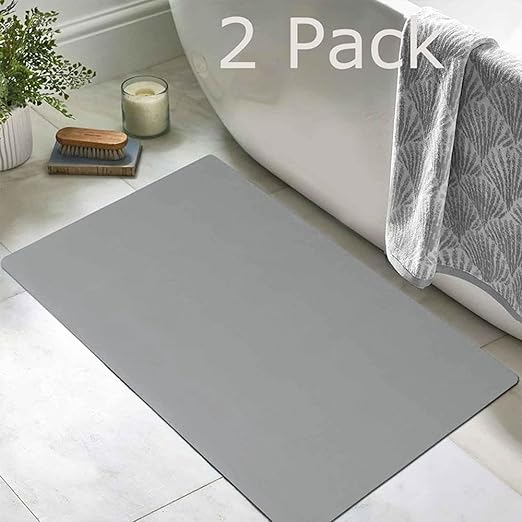 Photo 1 of [2-Pack] Bathroom Mat Rug Set 2 Piece, Quick Dry Non Slip Super Absorbent Thin Rubber Bath Rugs Fit Under Door, Small Washable Floor Bathmat in Front of Bathtub Shower Room & Sink (16x24, Gray)

