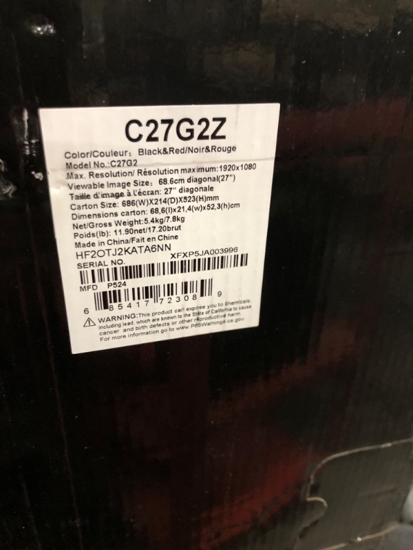 Photo 2 of AOC C27G2Z 27" Curved Frameless Ultra-Fast Gaming Monitor, FHD 1080p, 0.5ms 240Hz, FreeSync, HDMI/DP/VGA, Height Adjustable, 3-Year Zero Dead Pixel Guarantee, Black, 27" FHD Curved 27 in FHD Curved 240Hz 0.5ms