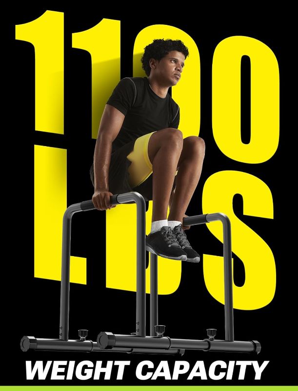 Photo 1 of 1100lbs Dip Station Portable Functional Fitness Bar with Safety Connector, Heavy Duty Dip Stand Body Press Bar Parallette Exercise Bar Workout Equalizer for Calisthenics (Black)