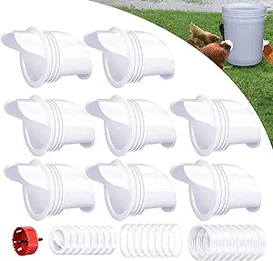 Photo 1 of 8 Pack Chicken Feeder Kit No Waste Chicken Feeders DIY Poultry Feeder with Covers Gravity Automatic Feed Kit Ports, Duck Feeder,Chicken Feeder for Buckets Barrels Bins Troughs
