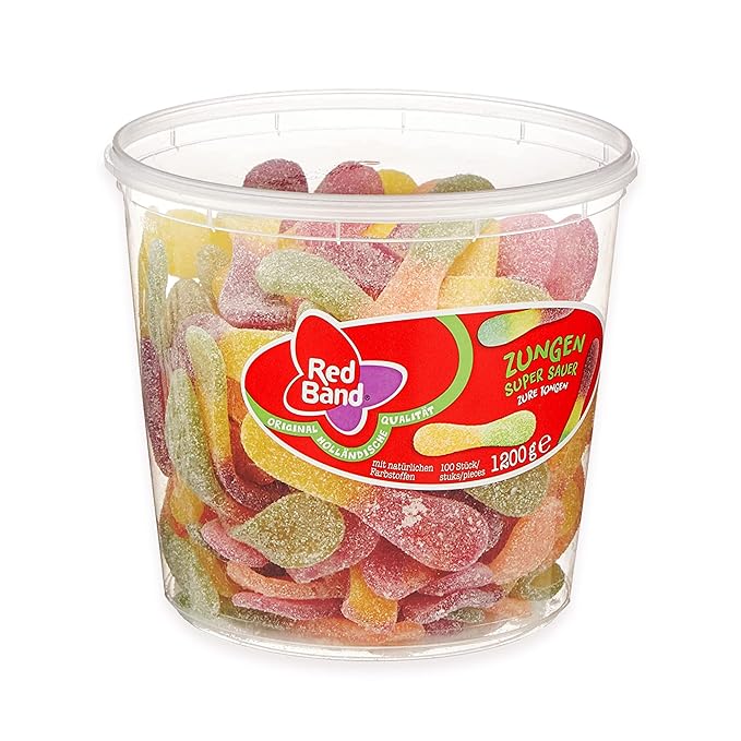 Photo 1 of  exp 2025 Red Band Zungen Super Sauer Dose - Fruit Gums - Sour-Sweet Wine Gum Experience - Dutch Quality
