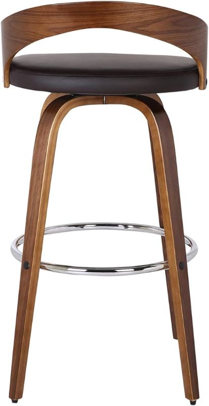 Photo 1 of Armen Living Sonia 26" Counter Height Swivel Brown Faux Leather and Walnut Wood Bar Stool
