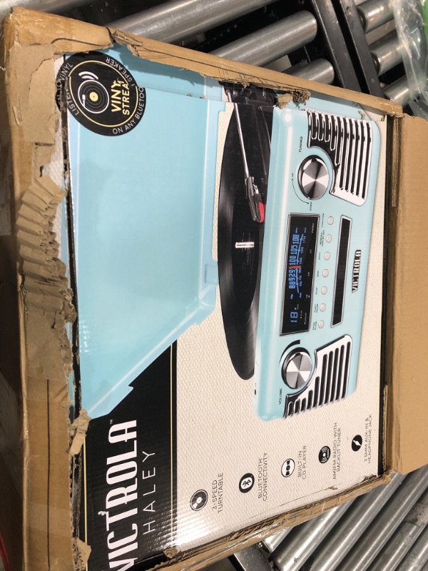 Photo 2 of Victrola 50's Retro Bluetooth Record Player & Multimedia Center with Built-in Speakers - 3-Speed Turntable, CD Player, AM/FM Radio | Wireless Music Streaming | Teal
