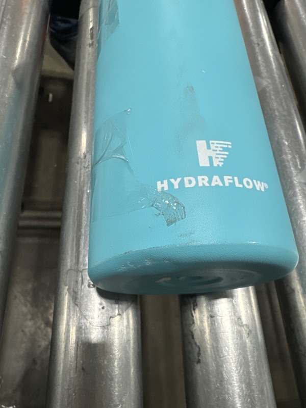 Photo 3 of Hydraflow Hybrid - Triple Wall Vacuum Insulated Water Bottle with Flip Straw (34oz, Powder Aqua) Stainless Steel Metal Thermos, Reusable Leak Proof BPA-FREE for Sports and Travel Powder Aqua 34oz