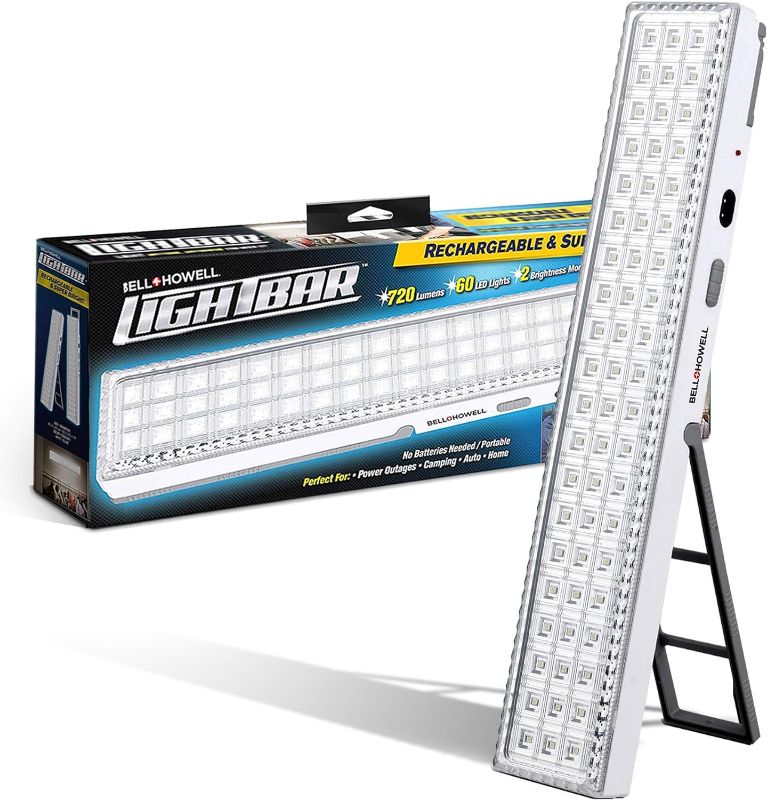 Photo 1 of Bell+Howell Light BAR 16.5-inches, 720-Lumens, Built-in 60-LED Bulbs, Rechargeable Portable Lamp with Folding Stand and Hanger As Seen On TV, White
