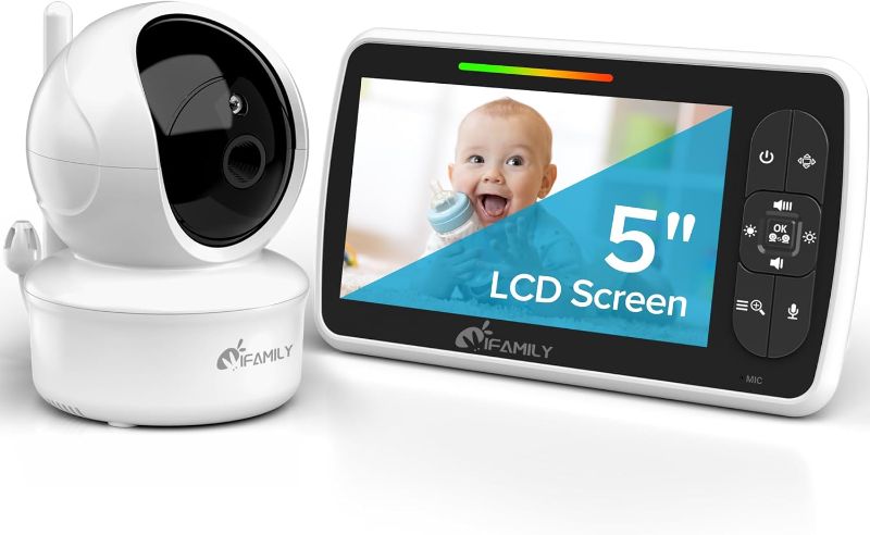 Photo 1 of iFamily Baby Monitor - Large 5" Screen with 30Hrs Battery Life - Remote Pan-Tilt-Zoom;No WiFi, Two-Way Audio, Night Vision, Temperature, Lullabies, 960ft Long Range Baby Monitor with Camera and Audio
