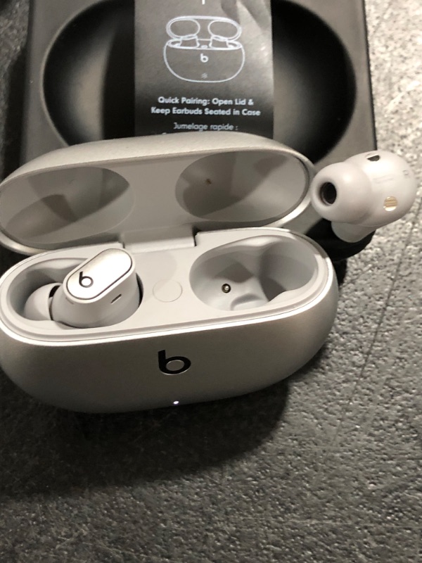 Photo 2 of Beats Studio Buds + | True Wireless Noise Cancelling Earbuds, Enhanced Apple & Android Compatibility, Built-in Microphone, Sweat Resistant Bluetooth Headphones, Spatial Audio - Cosmic Silver Cosmic Silver Studio Buds + Without AppleCare+