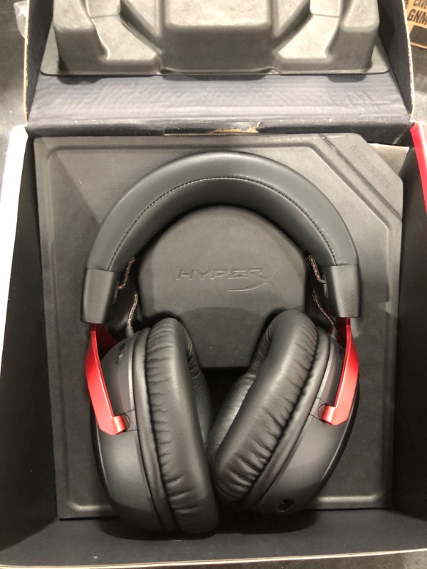 Photo 2 of HyperX Cloud III Wireless – Gaming Headset for PC, PS5, PS4, up to 120-hour Battery, 2.4GHz Wireless, 53mm Angled Drivers, Memory Foam, Durable Frame, 10mm Microphone, Black/Red Black/Red Wireless