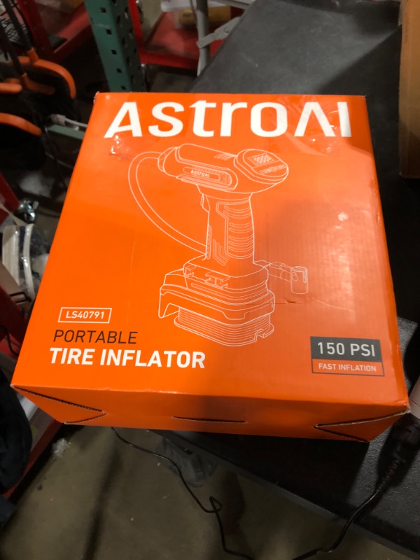 Photo 3 of   AstroAI Tire Inflator Air Compressor Cordless with 20V Rechargeable Li-ion Battery 150 PSI Portable Handheld Air Pump with 12 V Car Power Adapter for Cars Motorcycles LS40791?C1?
