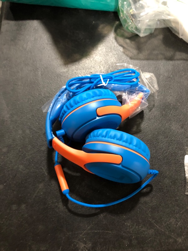 Photo 2 of awatrue Kids Headphones Wired Toddler Headphones with Microphone, Over-Ear Headphones, 85/94dB Volume-Limiting, 3.5mm Jack, Foldable On-Ear Design - Safe & Comfortable for Learning & Entertainment BlueOrange