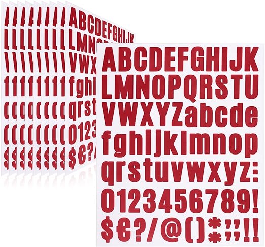 Photo 1 of 12 Sheets 900 Piece 1 inch red boldface Alphabet Sticker, DIY Number Letter Decals Script Pantry Labels for Signs, Door, Window, Car, 1 Inch
