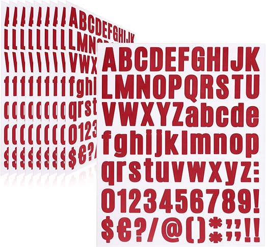 Photo 1 of 12 Sheets 900 Piece 1 inch red boldface Alphabet Sticker, DIY Number Letter Decals Script Pantry Labels for Signs, Door, Window, Car, 1 Inch