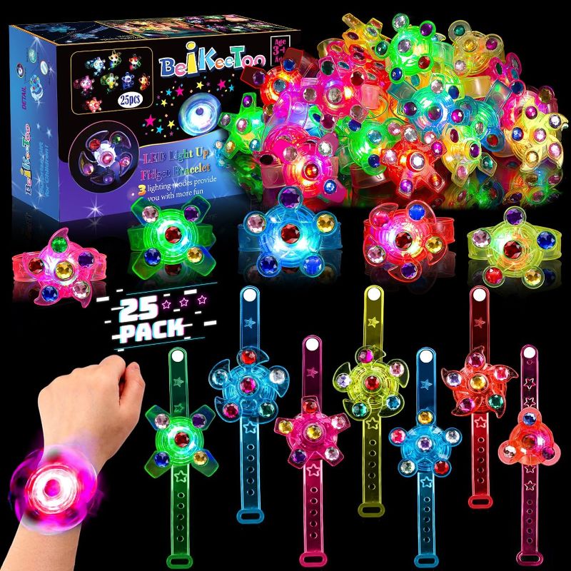 Photo 1 of BEIKEETOO 25 Pack Easter Basket Stuffers LED Fidget Spinner Bracelets Light Up Party Favors for Kids 4-8-12 Valentines Goodie Bag Stuffers Glow in the Dark Party Supplies for Birthday
