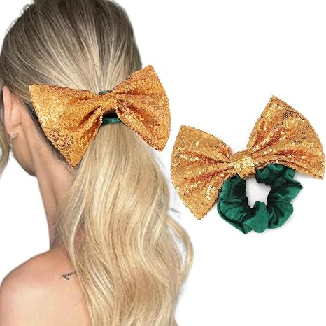 Photo 1 of Brinie St. Patrick’s Day Hair Scrunchy Gold Sequins Bow Hair Scrunchies Green Velvet Hair Ties St. Patricks Day Hair Accessories for Women and Girls