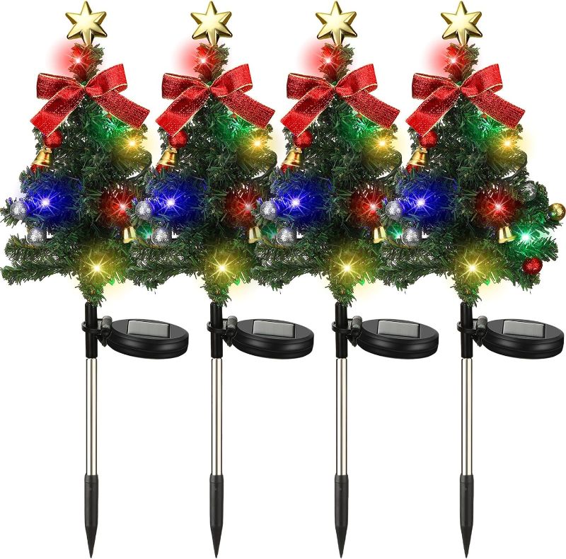 Photo 1 of VIHOSE 4 Pcs Solar Christmas Tree Lights Waterproof for Outdoor Decorations, 12 LED Lights Pathway Solar Xmas Garden Stake Lights with Constant and Flashing Modes for Outdoor Patio Yard Garden
