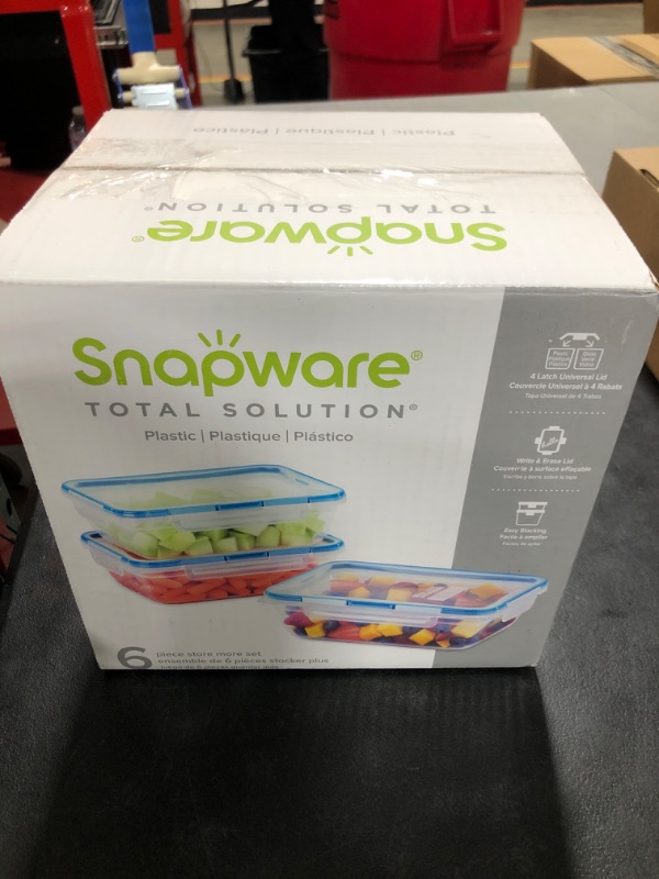 Photo 3 of Snapware Total Solution 6-Pc Plastic Food Storage Containers Set with Lids, 8.5-Cup Rectangle Meal Prep Container, Non-Toxic, BPA-Free with 4 Locking Tabs, Microwave, Dishwasher, and Freezer Safe 8.5 Cup 6 PC Set