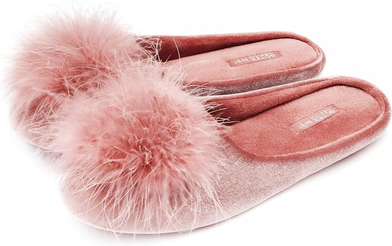 Photo 1 of BCTEX COLL Women's Cozy Velvet Memory Foam House Slipper, Ladies Fuzzy Bedroom Slipper Non-slip Sole SIZE 9.5