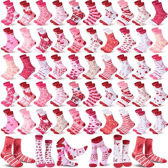 Photo 1 of Eurzom 56 Pairs Valentine's Day Crew Socks Holiday Socks Colorful Winter Festive Socks Novelty Heart Pattern Socks for Valentine's Day Theme Party 