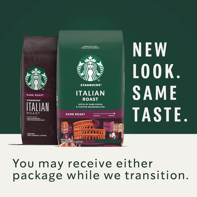 Photo 1 of Starbucks Ground Coffee, Italian Roast, Dark Roast Coffee, Notes of Dark Cocoa & Toasted Marshmallow, Ground 100% Arabica Coffee, 12-Ounce Bag--exp 18 march 2024