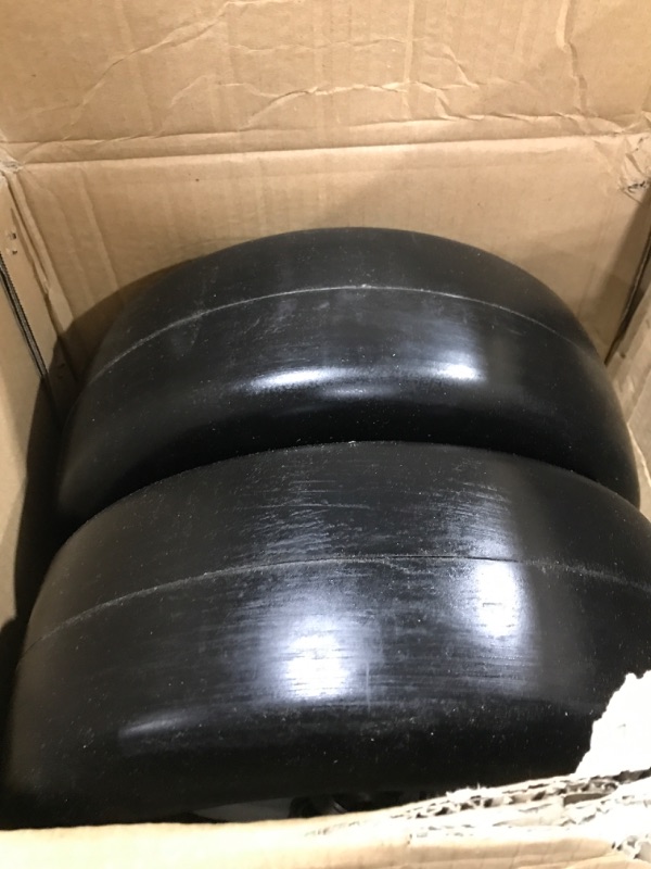 Photo 2 of 2 PCS Upgrade 13x5.00-6" Flat Free Lawn Mower Smooth Tire, Commercial Grade Lawn and Garden Mower Turf Replacement Solid Tire and Wheel with Steel Rim, 3/4" Grease Bushing and 3.25"-5.9" Centered Hub