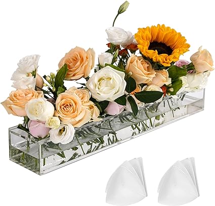 Photo 1 of 22 inch Clear Acrylic vase Thickened Rectangular Acrylic vase for Wedding Table Decorative Flowers Acrylic Box (37 Holes +with 8 Corner Pads to Prevent Chipped Corners from Cracking)
