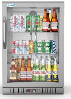 Photo 1 of 24 in. W 4.6 cu. ft. Commercial Glass Door Back Bar Cooler Refrigerator with LED Lighting in Stainless Steel
