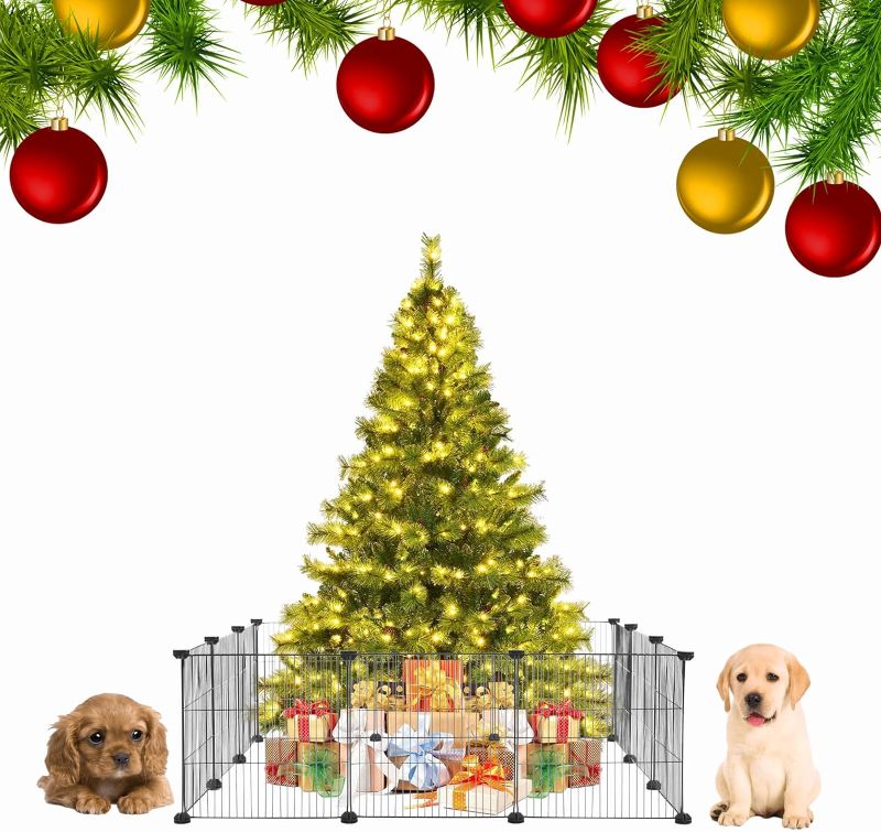 Photo 1 of 12 Pieces Christmas Tree Fences, 12 x 12 Inches Mini Metal Christmas Tree Fence Panels for Protecting The Christmas Tree from Pets and Puppy Dogs, Black
